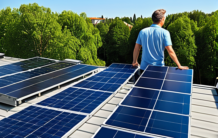 기후 변화 대응 기술 - Solar Panel Rooftop**

A modern house with solar panels installed on the rooftop, sunny day, blue sk...