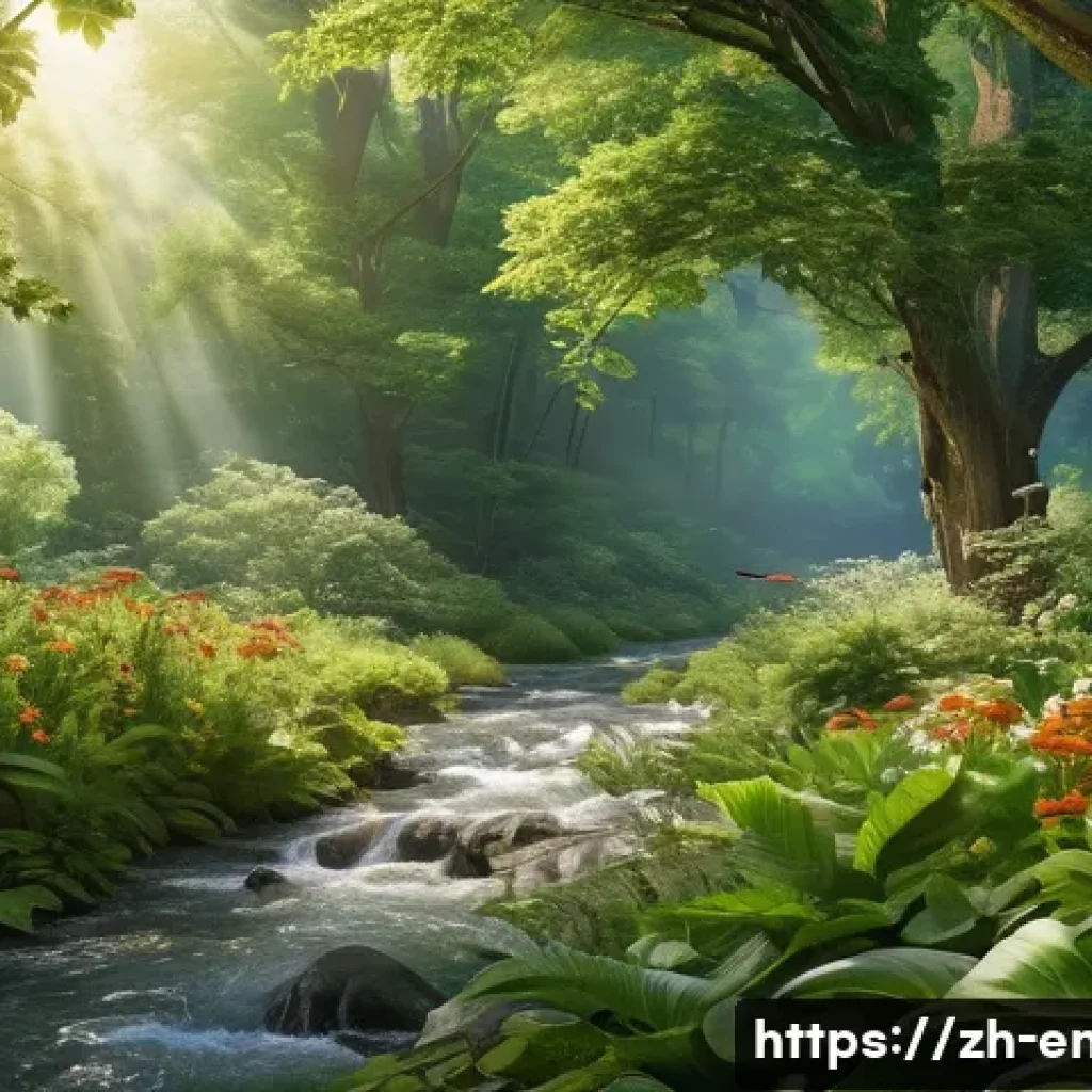 산림 파괴와 생물 다양성 - A vibrant forest scene showing a diverse ecosystem with native trees, birds nesting on branches, and...