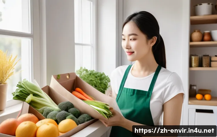 자원 절약과 지속 가능한 소비 - A modern Chinese kitchen scene featuring a young woman holding a reusable shopping list and eco-frie...