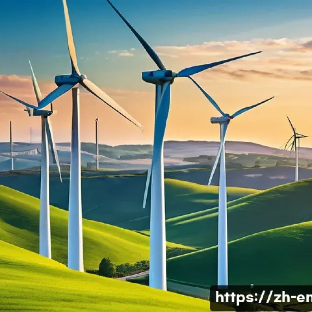 사회적 환경 책임과 기업의 역할 - A modern wind turbine farm at sunrise, featuring sleek, high-efficiency wind turbines with detailed ...