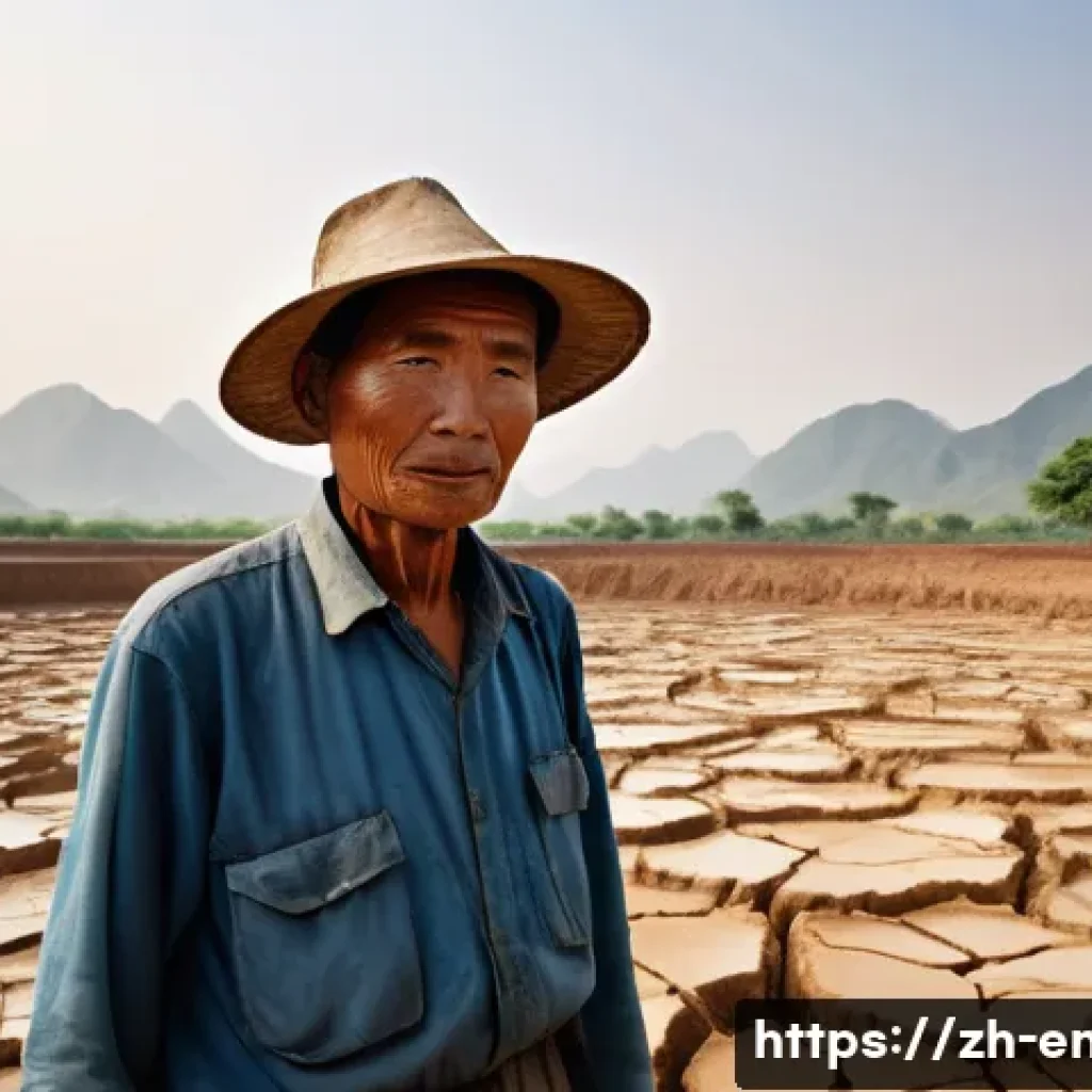 기후 변화의 지역별 영향 - A vivid scene depicting a rural village in tropical China experiencing severe drought: cracked dry e...
