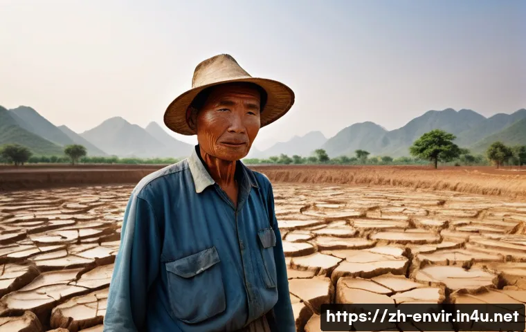 기후 변화의 지역별 영향 - A vivid scene depicting a rural village in tropical China experiencing severe drought: cracked dry e...