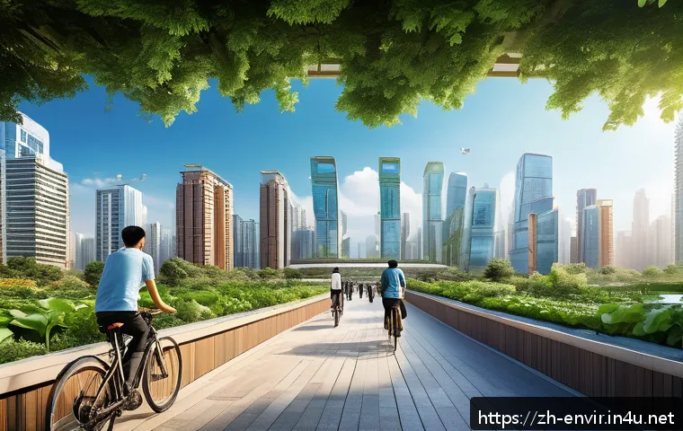 환경 평가 방법론 - A futuristic green cityscape blending urban architecture with abundant natural elements, featuring r...