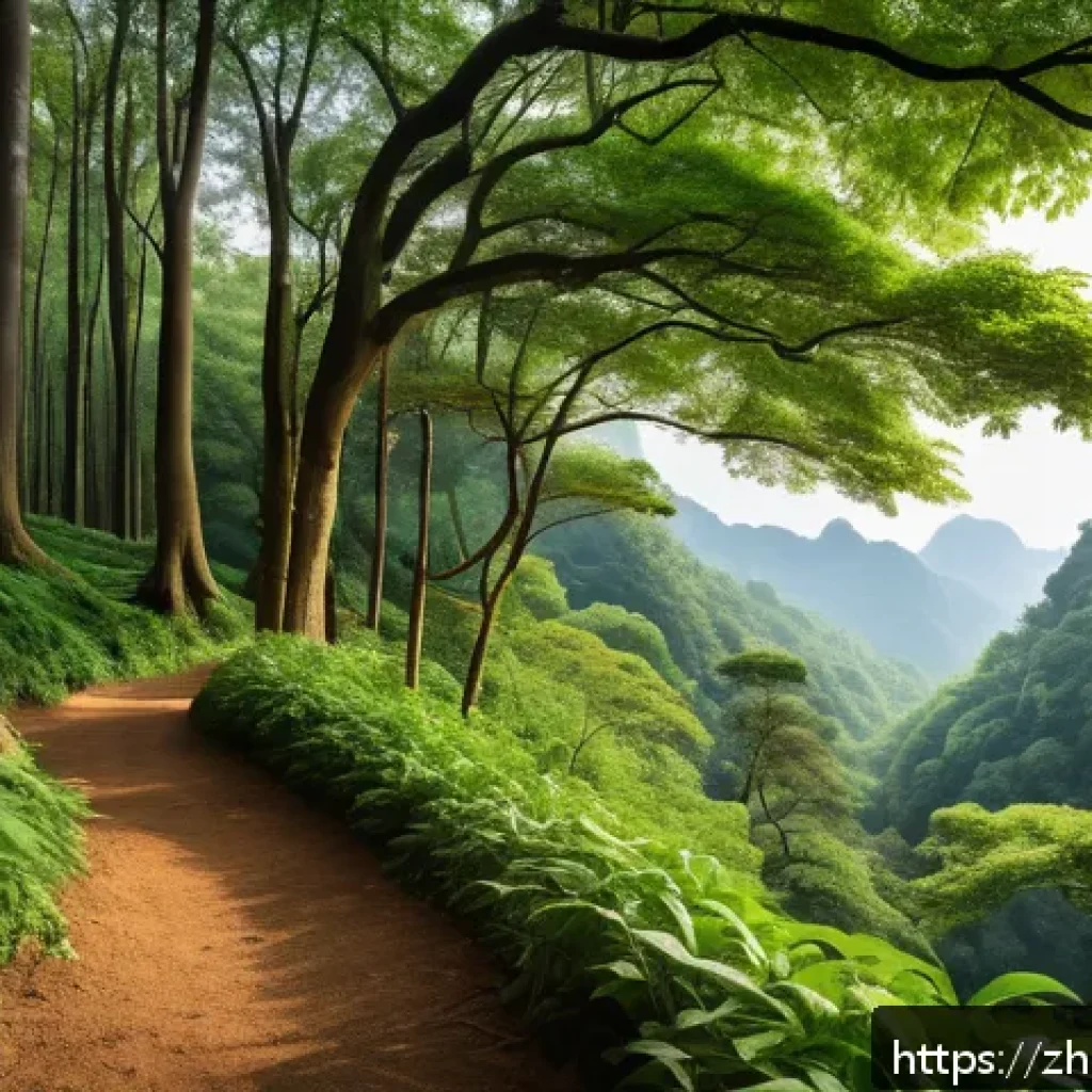 생태계 서비스의 경제적 가치 - A vibrant, lush forest landscape in modern simplified Chinese style, showcasing dense green trees, d...